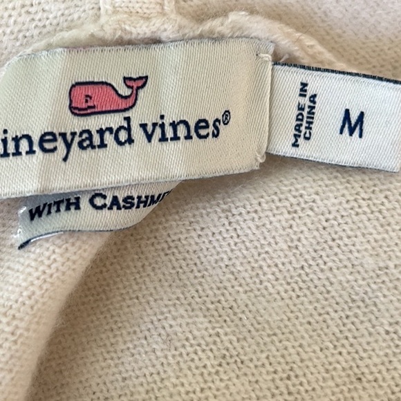Vineyard Vines Cream & Blue Striped Cashmere & Wool Pullover Hoodie Sweater - M - Picture 11 of 15